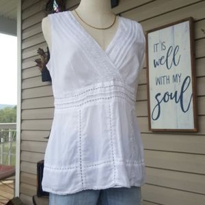 TALBOTS ♡ Gorgeous Vintage Fine White Cotton Eyelet Lace V Neck Babydoll Top S/M